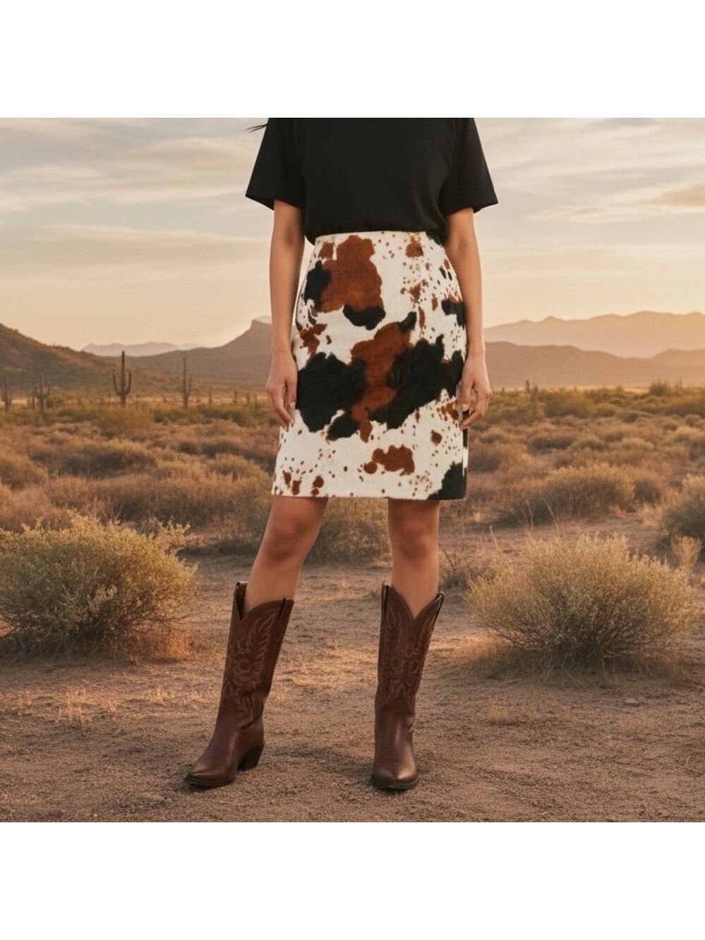 Lea Rome Cowhide Hair Western French Pencil Skirt Small (38) Cowgirl Revival